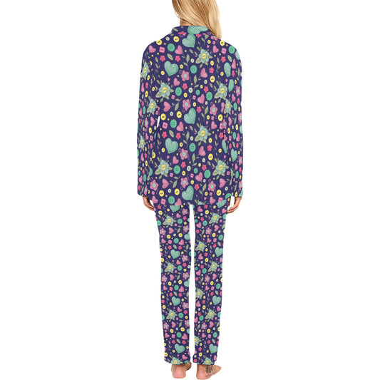 Crochet Pattern Print Design 02 Women's Long Pajama Set