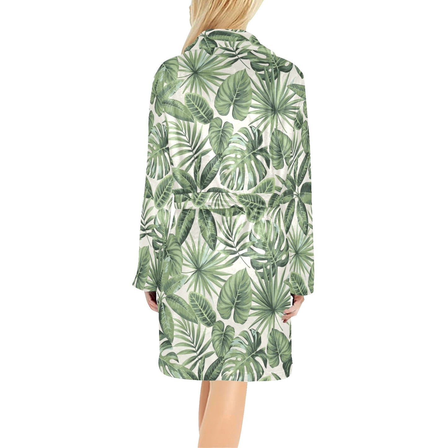 Palm Leaves Pattern Print Design PL014 Women's Fleece Robe