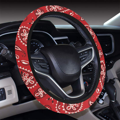 Bandana Paisley Red Print Design LKS3011 Steering Wheel Cover with Elastic Edge