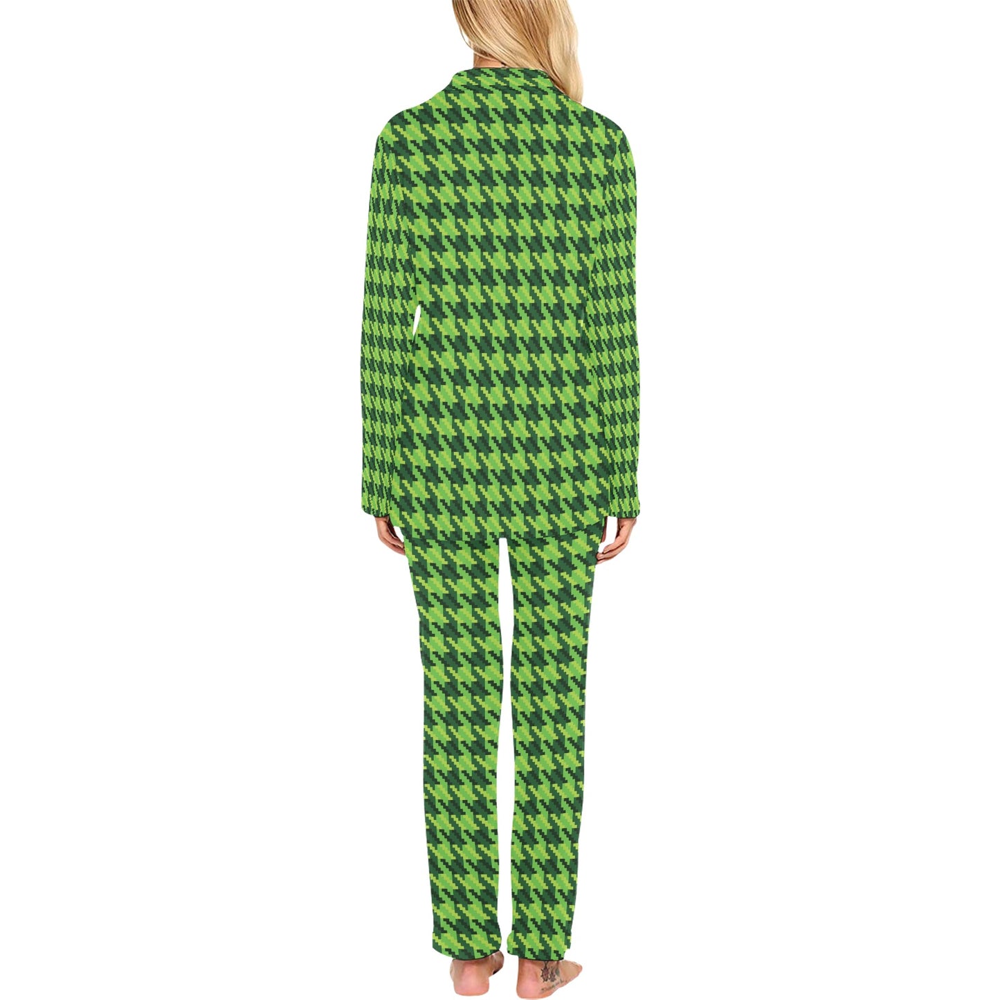St Patricks Day Houndstooth Pattern Print LKS301 Women's Long Pajama Set