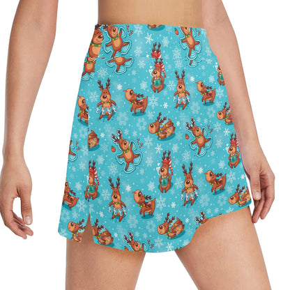 Reindeer Print Design LKS402 17" Golf & Pickleball Skort with Pockets