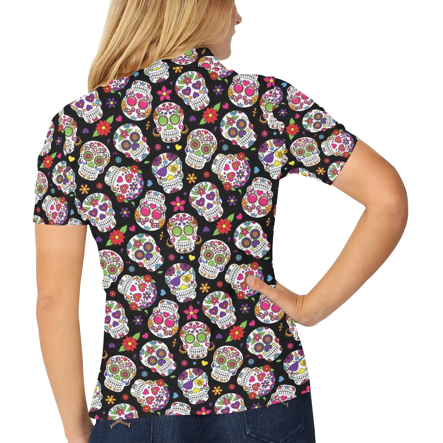 Sugar Skull Print Design LKS302 Women's Polo Shirt