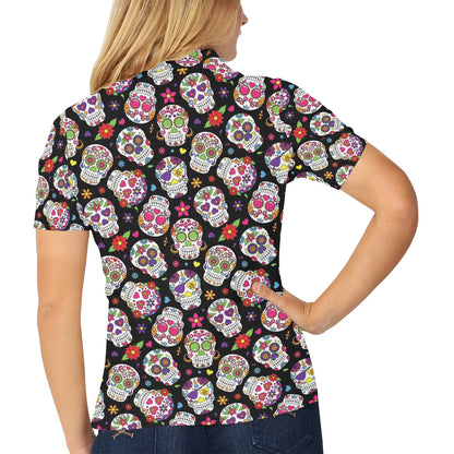 Sugar Skull Print Design LKS302 Women's Polo Shirt
