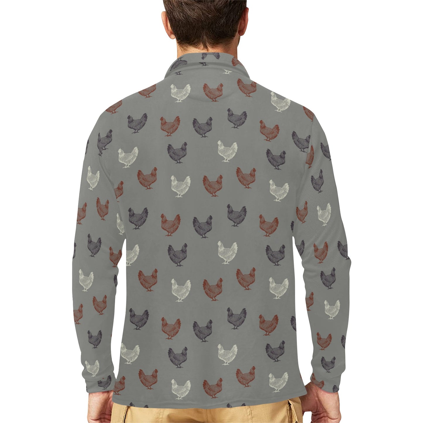 Chicken Pattern Print Design 01 Long Sleeve Polo Shirt For Men's