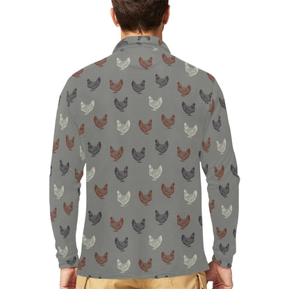 Chicken Pattern Print Design 01 Long Sleeve Polo Shirt For Men's