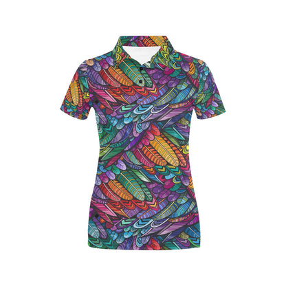 Feather Multicolor Design Print Women's Polo Shirt