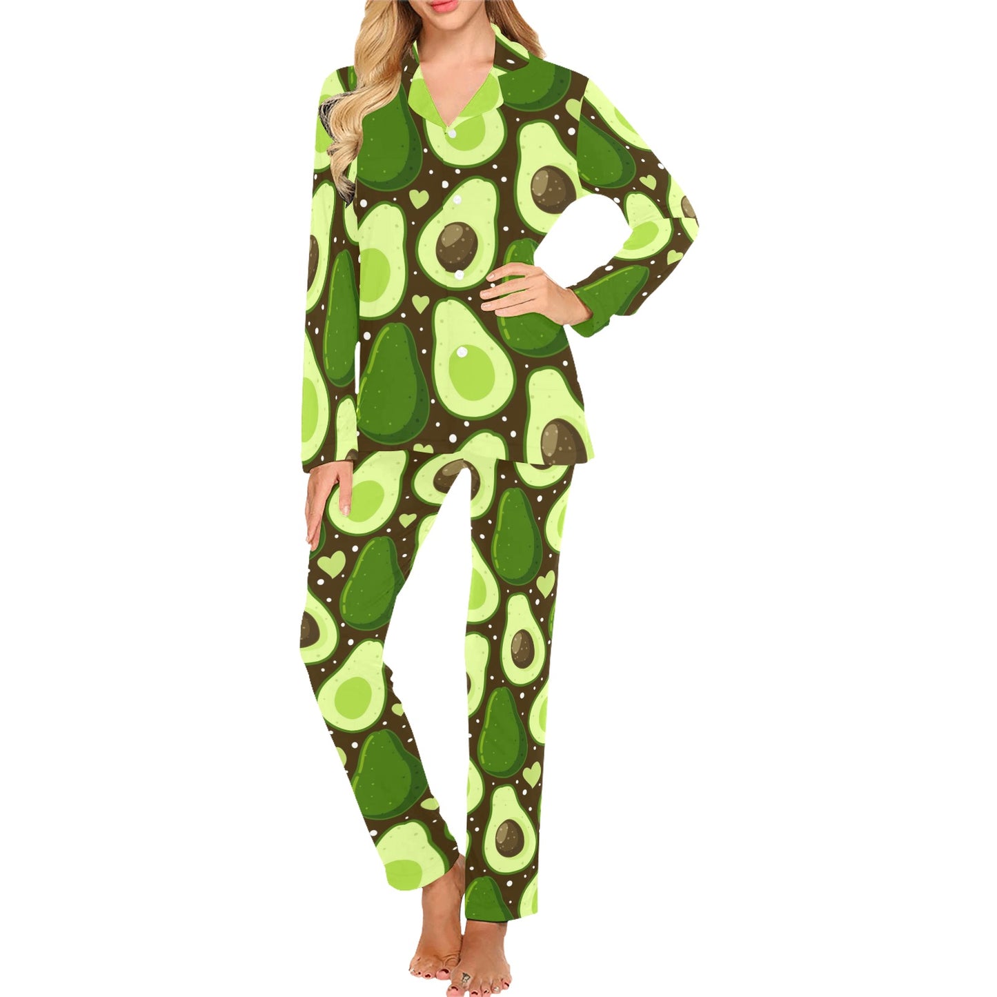 Avocado Pattern Print Design AC04 Women's Long Pajama Set