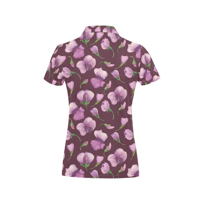 Peony Pattern Print Design PE010 Women's Polo Shirt
