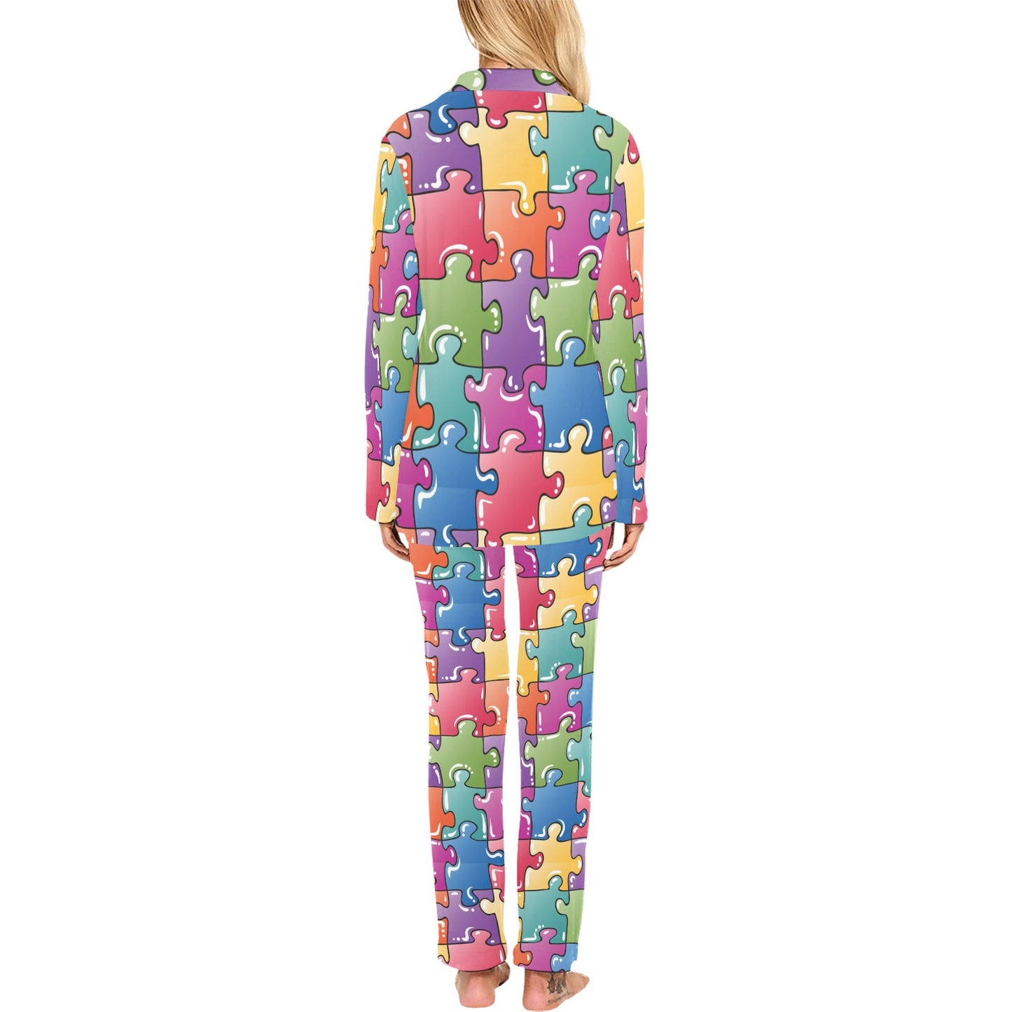 Puzzle Pattern Print Design A05 Women's Long Pajama Set