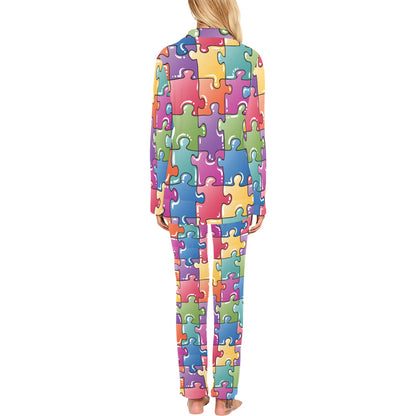 Puzzle Pattern Print Design A05 Women's Long Pajama Set