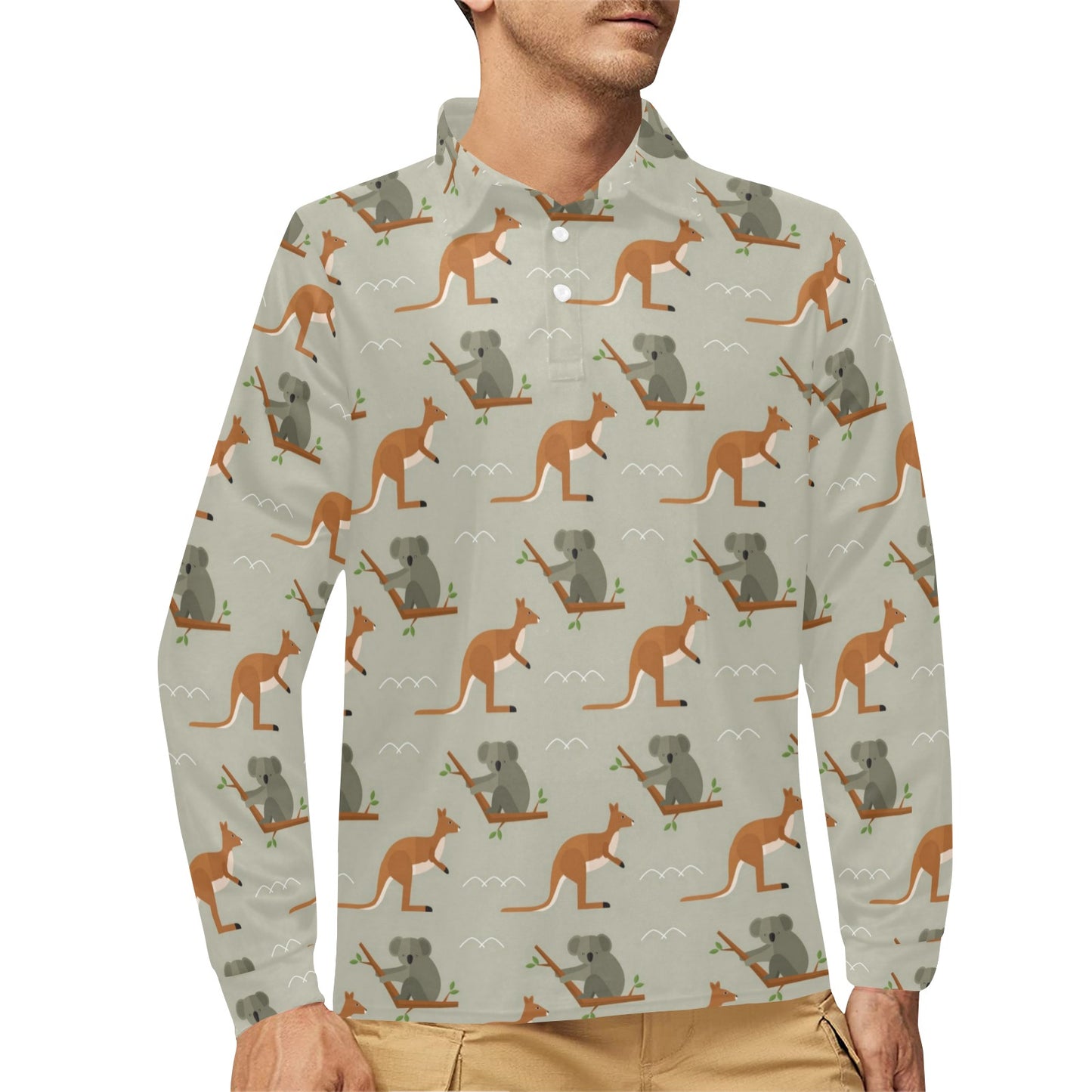 Koala Pattern Print Design 03 Long Sleeve Polo Shirt For Men's