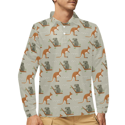 Koala Pattern Print Design 03 Long Sleeve Polo Shirt For Men's