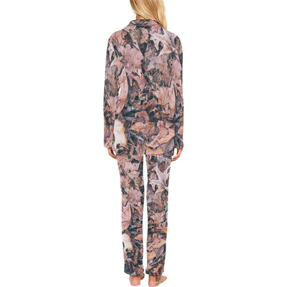 Camouflage Realistic Tree Leaf Print Women's Long Pajama Set
