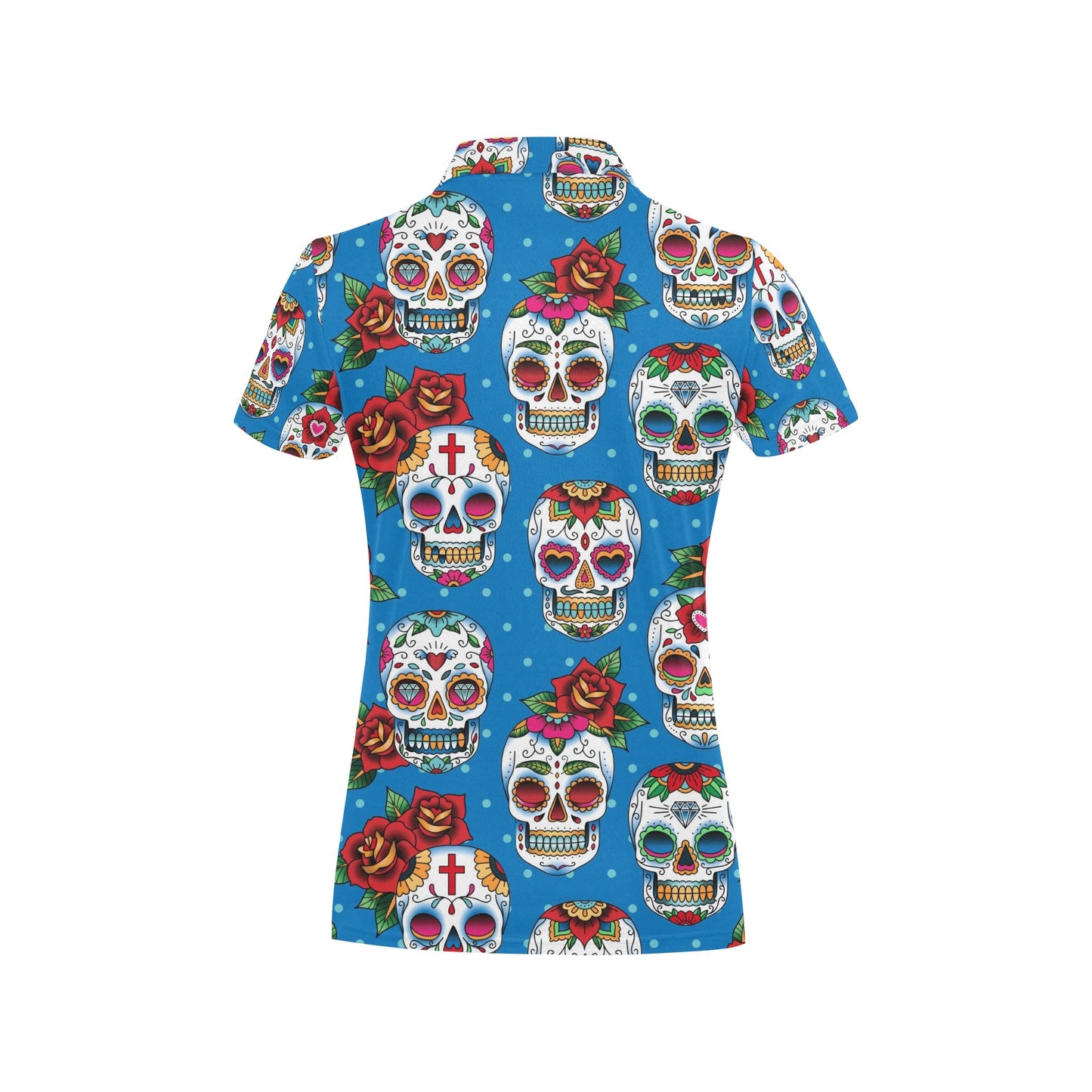 Sugar Skull Rose Pattern Women's Polo Shirt