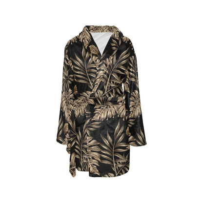Brown Tropical Palm Leaves Women's Fleece Robe