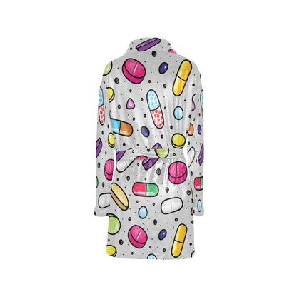 Pill Pattern Print Design A04 Women's Fleece Robe