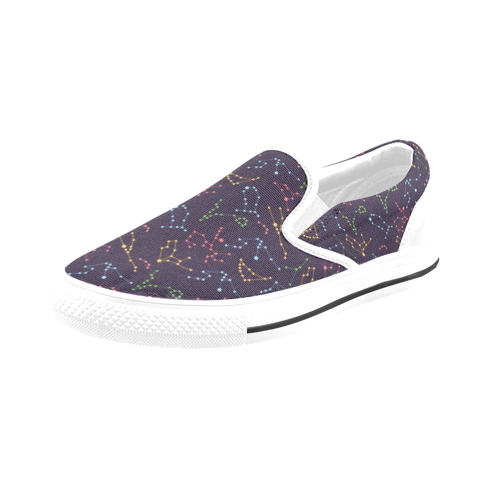 Zodiac Print Design LKS301 White Slip Ons Canvas Women's Shoes