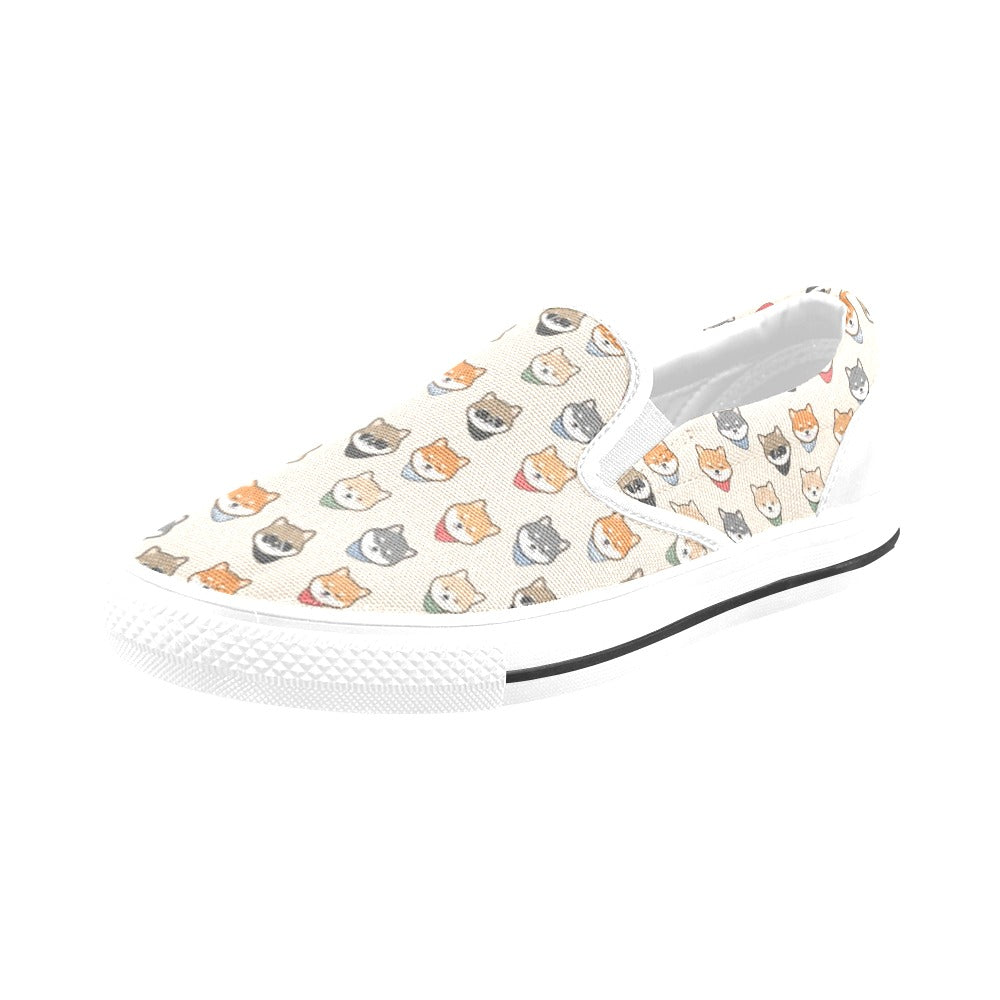 Shiba Inu Print Design LKS3010 White Slip Ons Canvas Women's Shoes