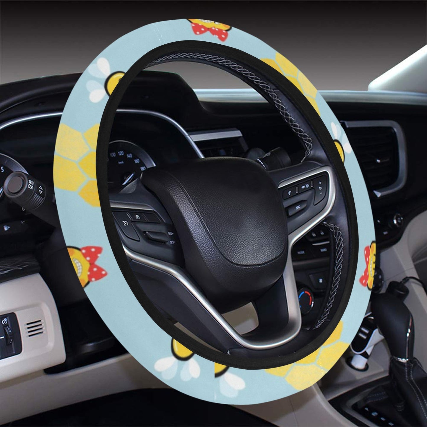 Bee Cute Print Design LKS304 Steering Wheel Cover with Elastic Edge