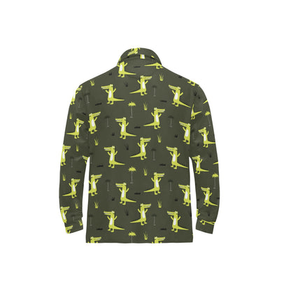 Alligator Pattern Print Design 05 Long Sleeve Polo Shirt For Men's