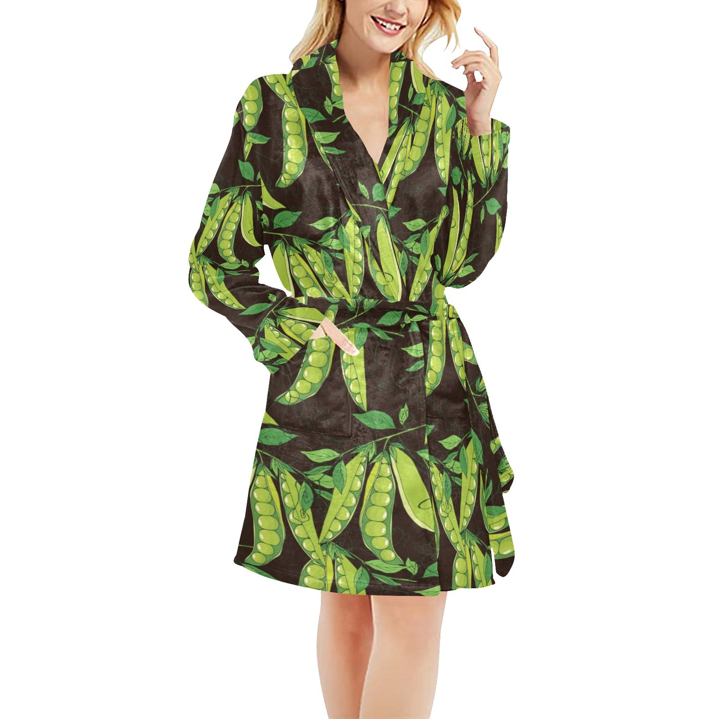 Peas Pattern Print Design A03 Women's Fleece Robe