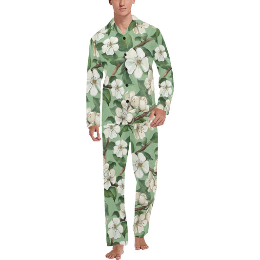 Apple blossom Pattern Print Design AB02 Men's Long Pajama Set