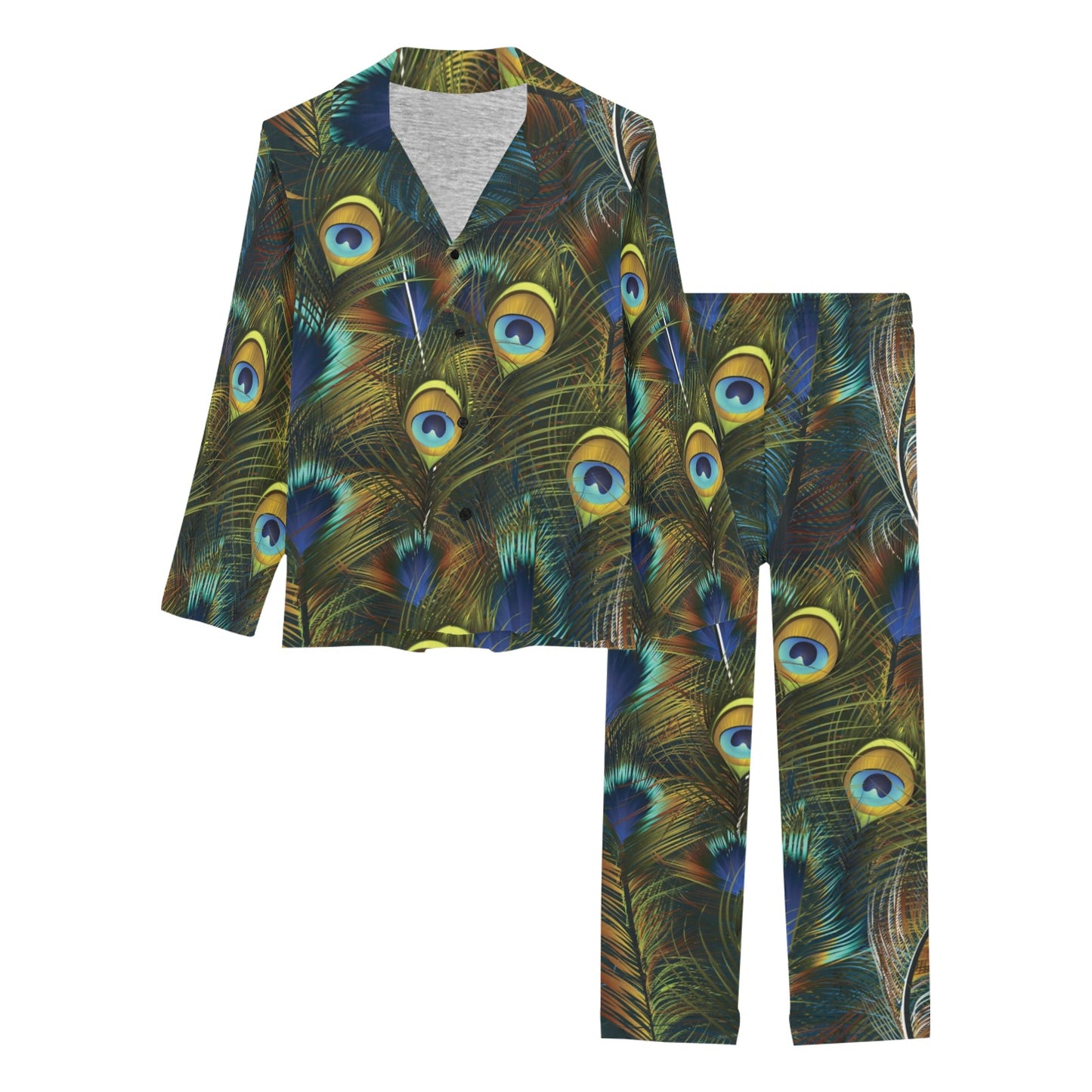 Peacock Feather Pattern Print Design A03 Women's Long Pajama Set