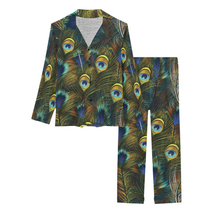Peacock Feather Pattern Print Design A03 Women's Long Pajama Set