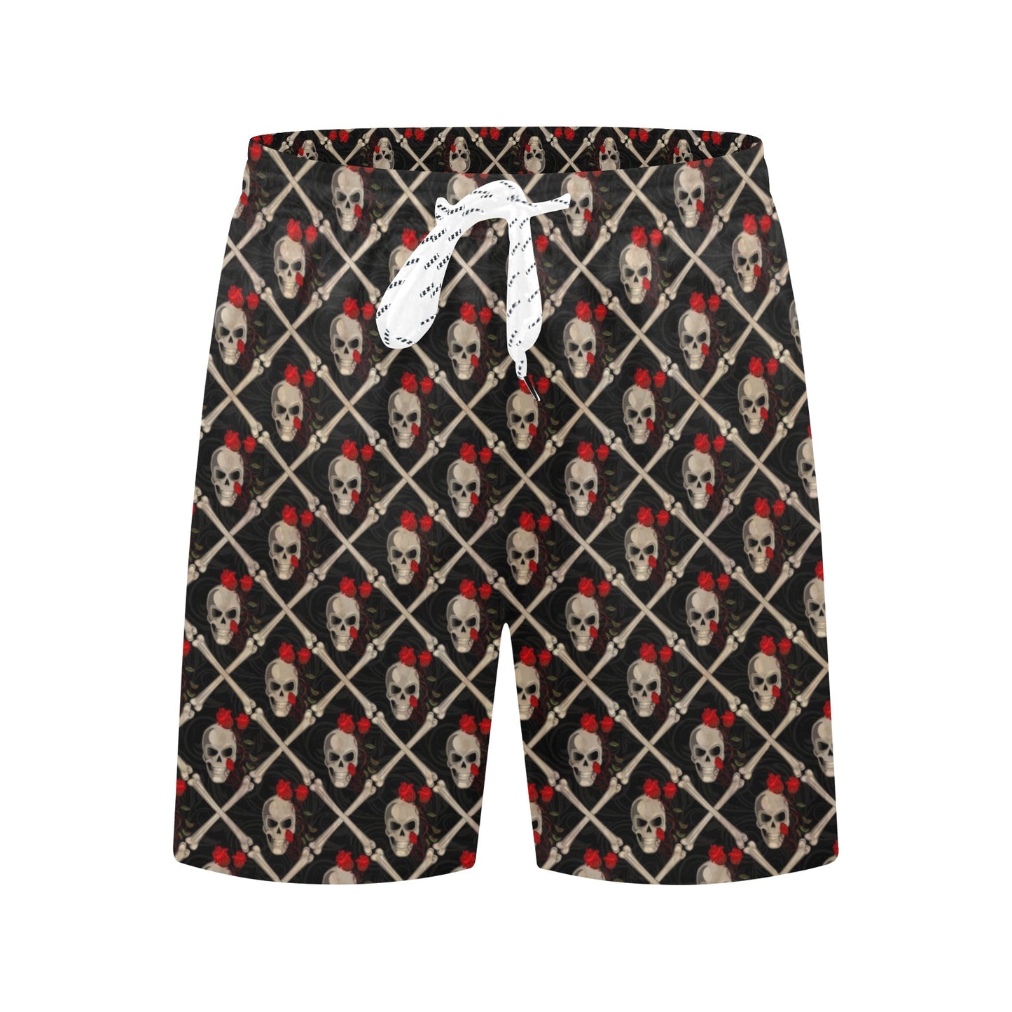 Skull Roses Bone Design Themed Print Men's Swim Trunks Beach Shorts