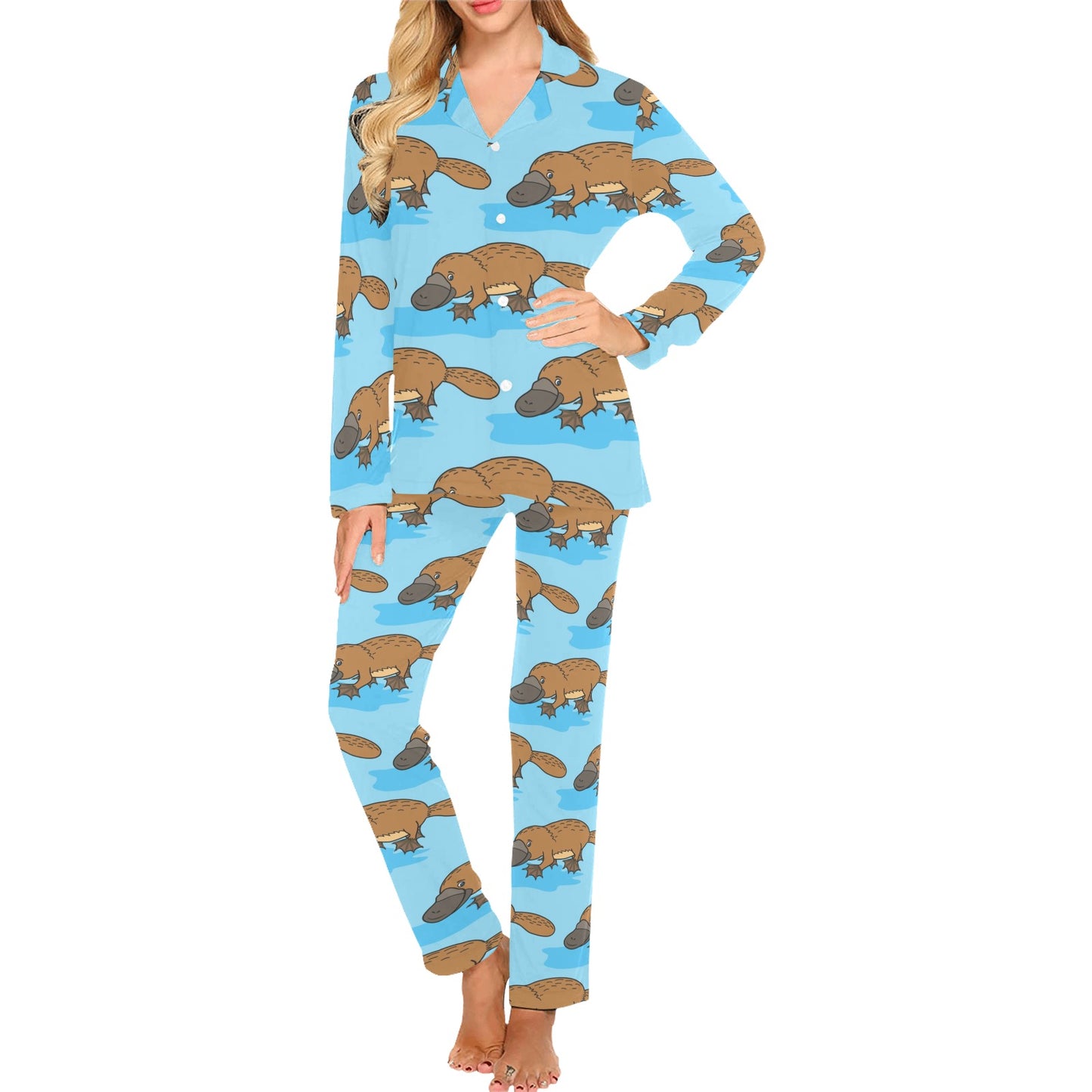 Platypus Pattern Print Design A02 Women's Long Pajama Set