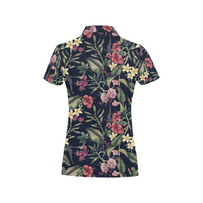 Tropical Flower Pattern Women's Polo Shirt