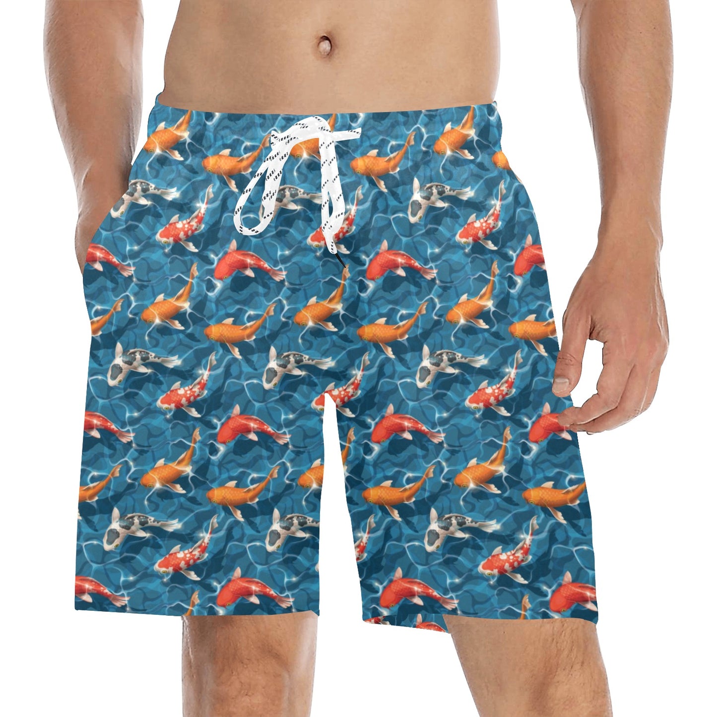 Koi Carp Water Design Themed Print Men's Swim Trunks Beach Shorts