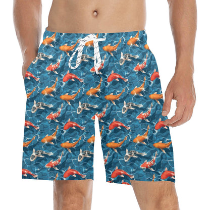 Koi Carp Water Design Themed Print Men's Swim Trunks Beach Shorts