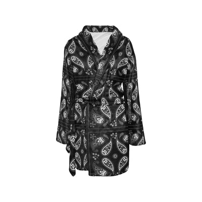 Bandana Paisley Black Print Design LKS308 Women's Fleece Robe