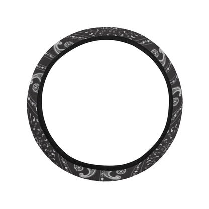 Bandana Black White Print Design LKS302 Steering Wheel Cover with Elastic Edge
