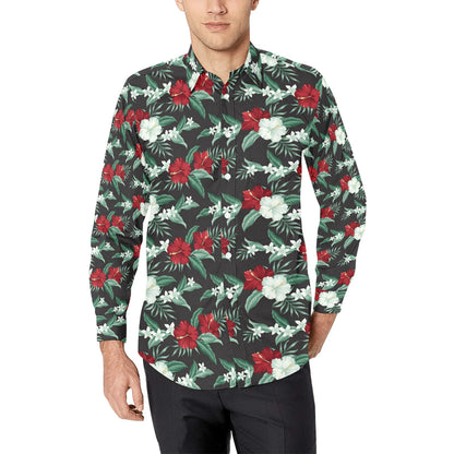 Tropical Flower Print Design LKS303 Men's Long Sleeve Dress Shirt