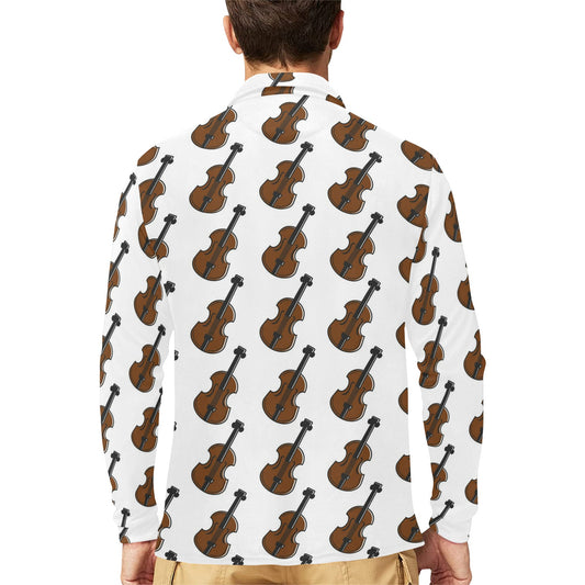Violin Print Design LKS405 Long Sleeve Polo Shirt For Men's