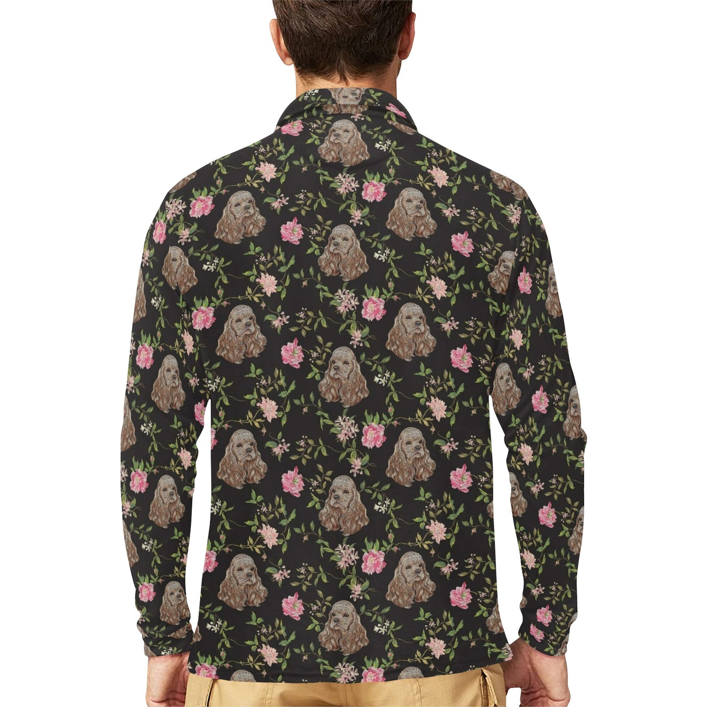 Cocker Pattern Print Design 03 Long Sleeve Polo Shirt For Men's