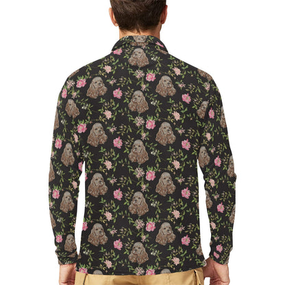 Cocker Pattern Print Design 03 Long Sleeve Polo Shirt For Men's