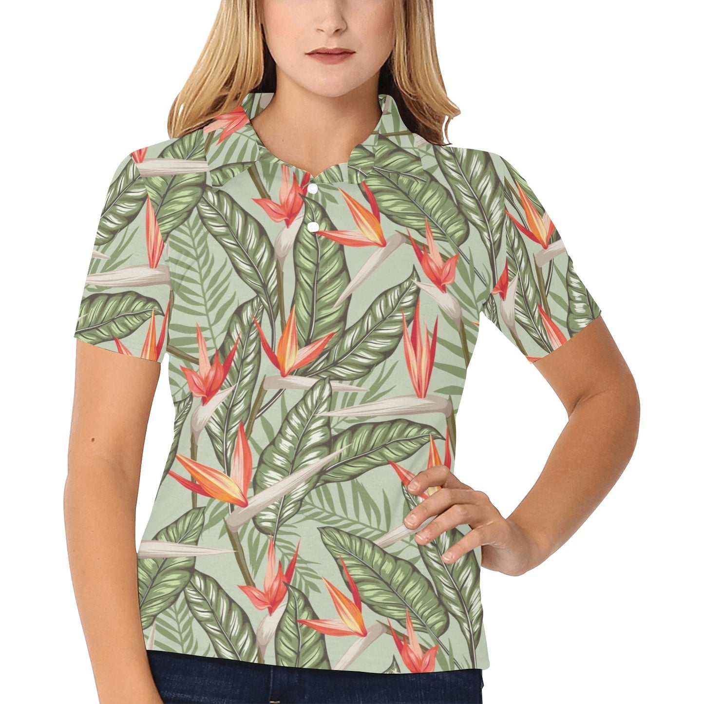 Bird Of Paradise Pattern Print Design BOP08 Women's Polo Shirt