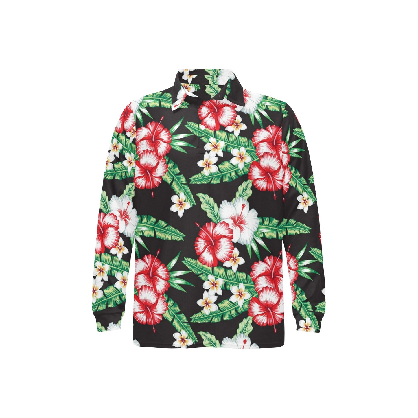 Hawaiian flower tropical leaves Long Sleeve Polo Shirt For Men's