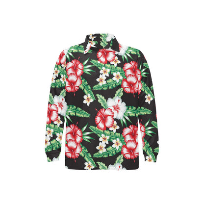 Hawaiian flower tropical leaves Long Sleeve Polo Shirt For Men's