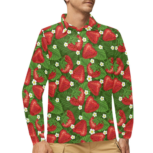 Strawberry Pattern Print Design SB05 Long Sleeve Polo Shirt For Men's