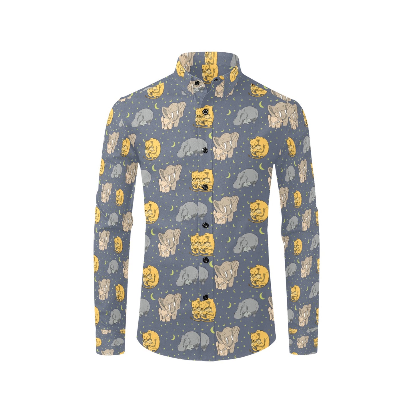 Safari Elephant Lion Print Design LKS303 Men's Long Sleeve Dress Shirt