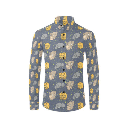 Safari Elephant Lion Print Design LKS303 Men's Long Sleeve Dress Shirt