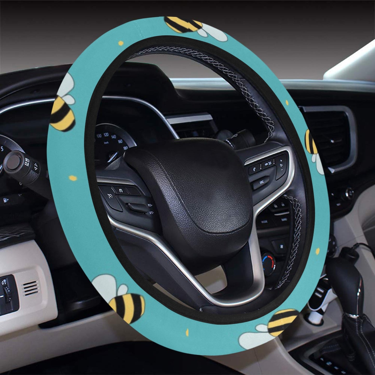 Bee With Dot Print Design LKS309 Steering Wheel Cover with Elastic Edge