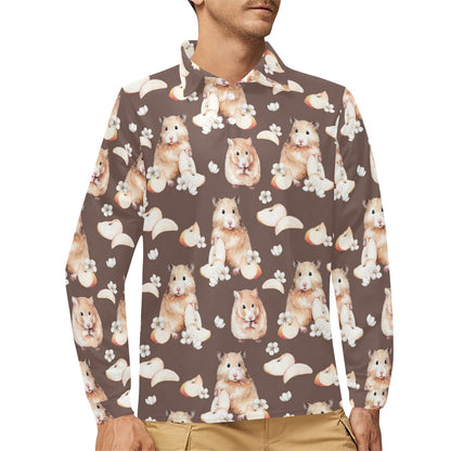 Hamster Pattern Print Design 03 Long Sleeve Polo Shirt For Men's