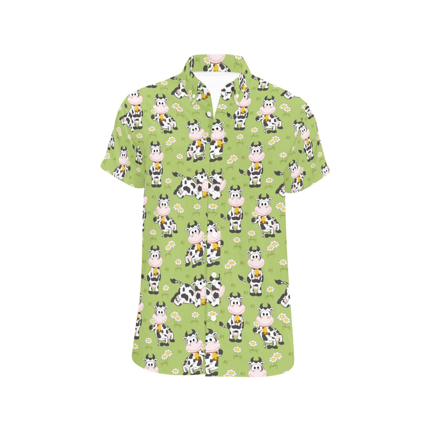 Cattle Print Design LKS401 Men Short Sleeve Button Up Shirt