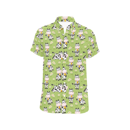 Cattle Print Design LKS401 Men Short Sleeve Button Up Shirt