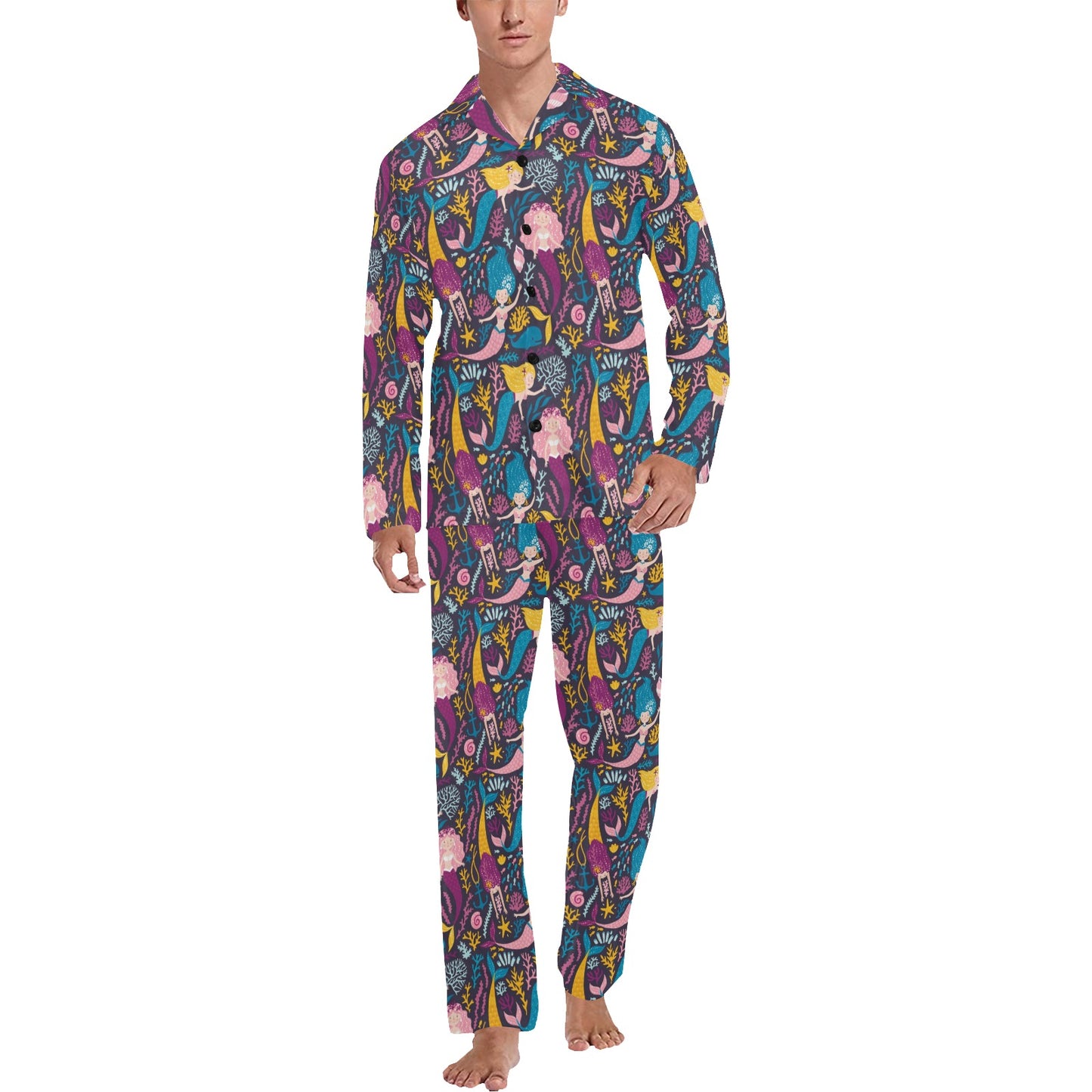 Mermaid Pattern Print Design 08 Men's Long Pajama Set